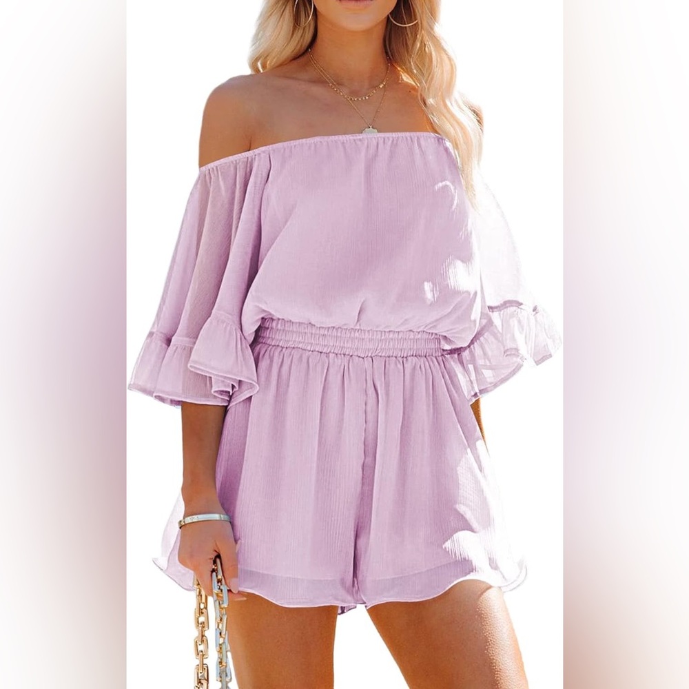Vici Lavender Off-Shoulder Romper